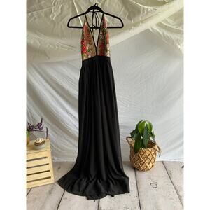 Fashion Nova Women’s Tulle Black W/ Flowers Maxi Dress Style SD3124A Size M